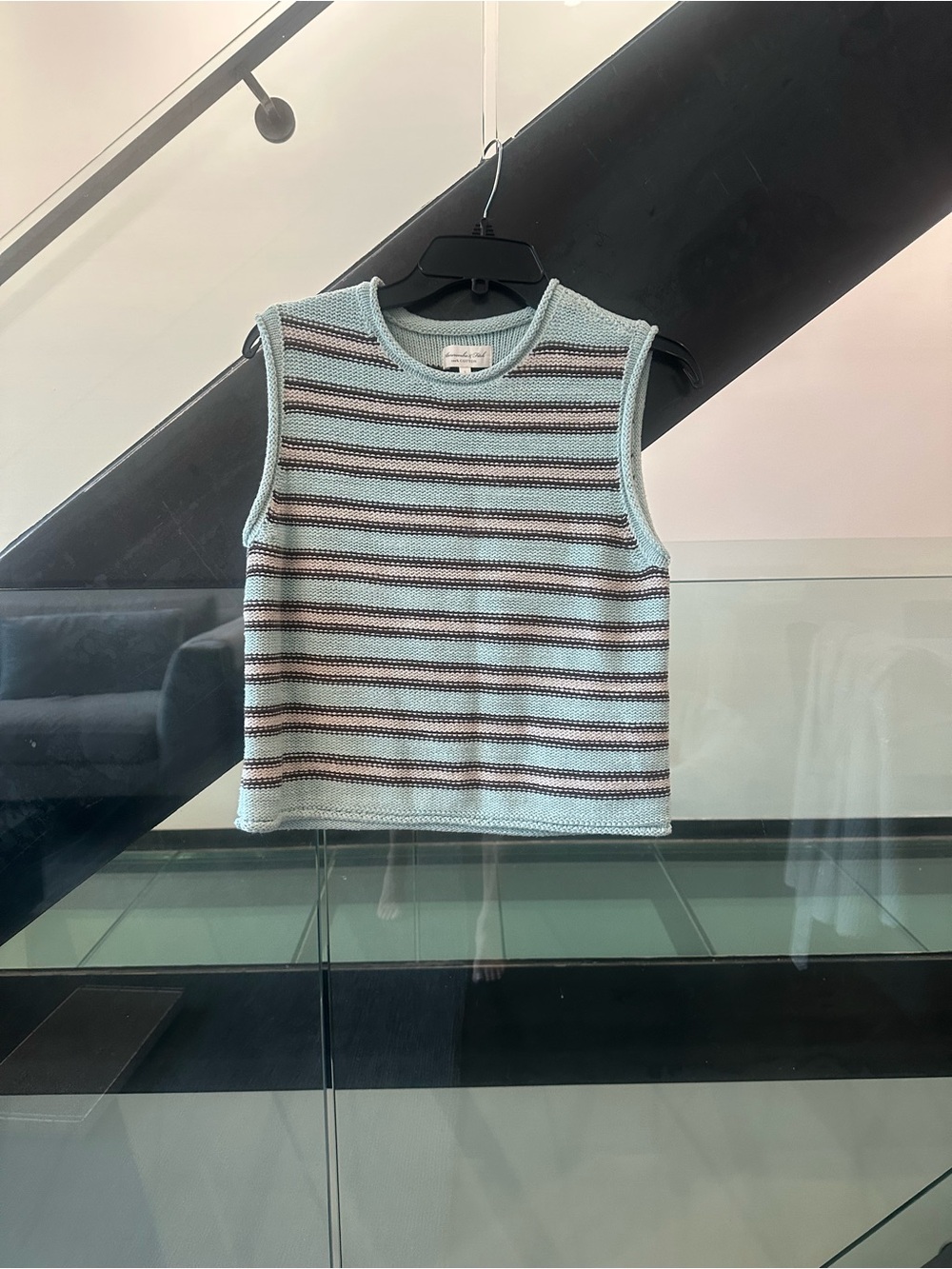 Abercrombie & Fitch Light Blue Striped Crewneck Sweater Vest